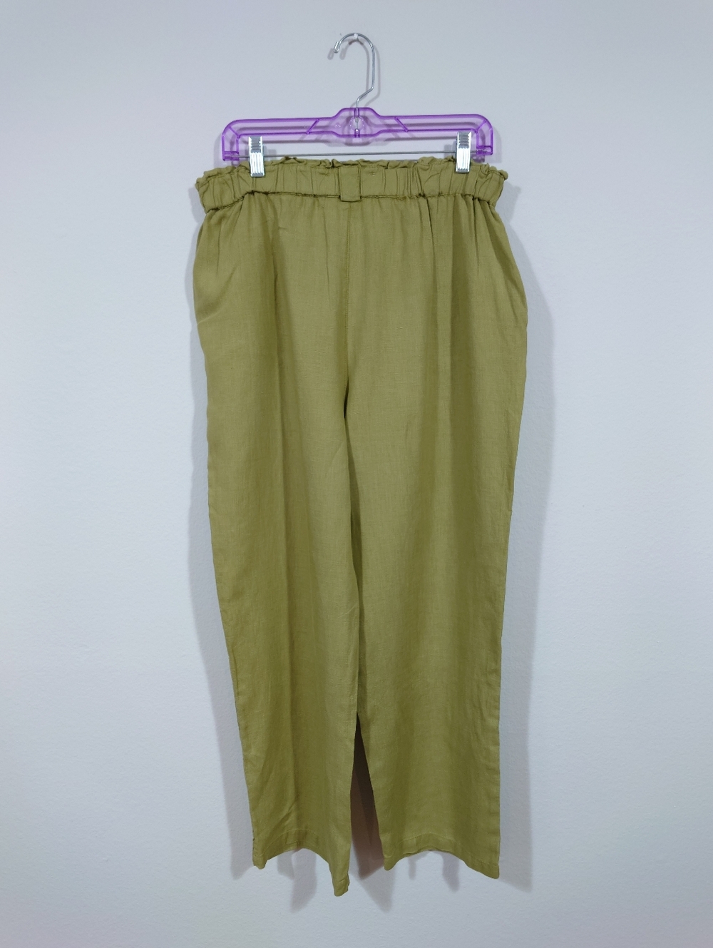 C&C California Linen Pants Women L Olive Green Paperbag Waist Relaxed Fit - Picture 5 of 6